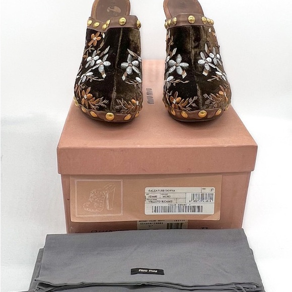 Miu Miu Shoes - NIB MUI MUI Boho Embroidered Studded Mules Clogs Size 7